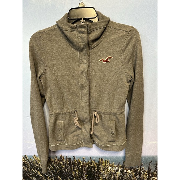 Hollister Gray Button Up Jacket Size Medium Zip And Button With‎ Tie - Picture 2 of 9